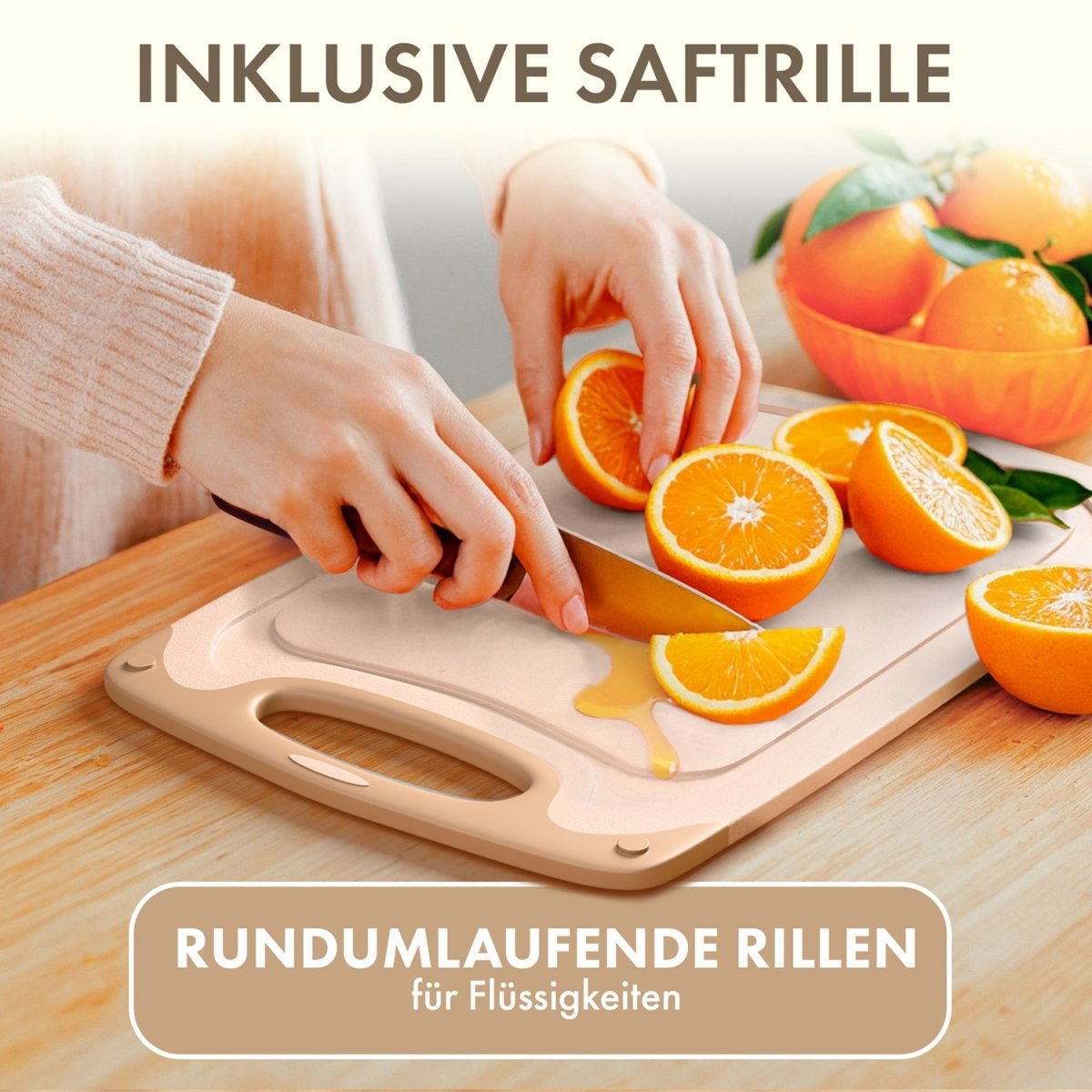 SCHNEIDEBRETT aus Kunststoff mit Saftrillen + Set & Farben -
