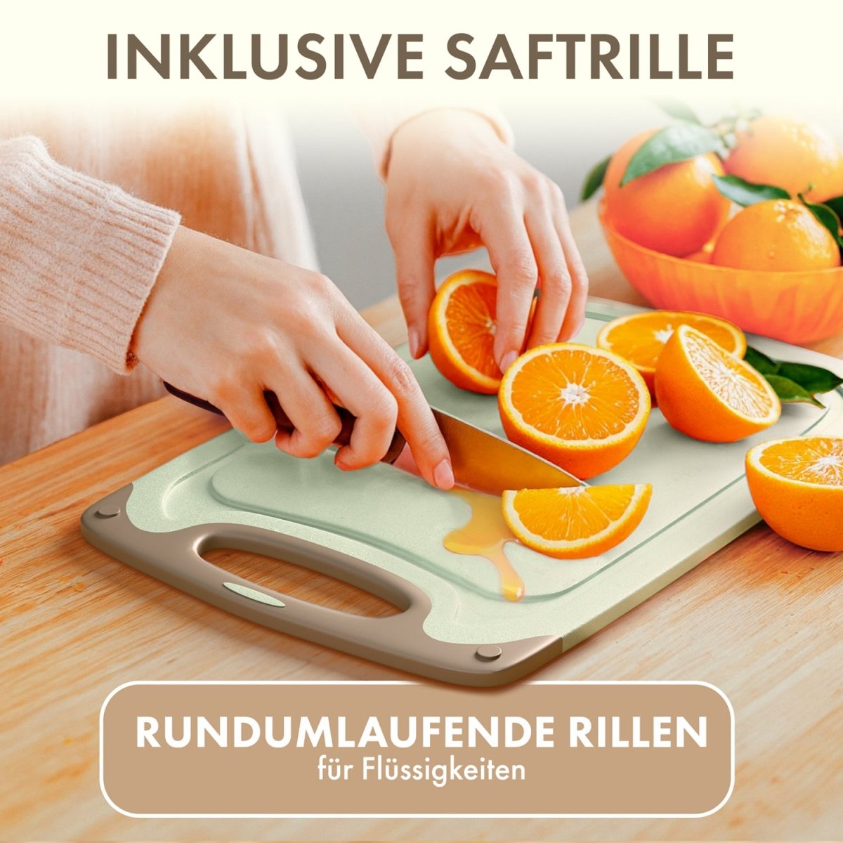 SCHNEIDEBRETT aus Kunststoff mit Saftrillen + Set & Farben -