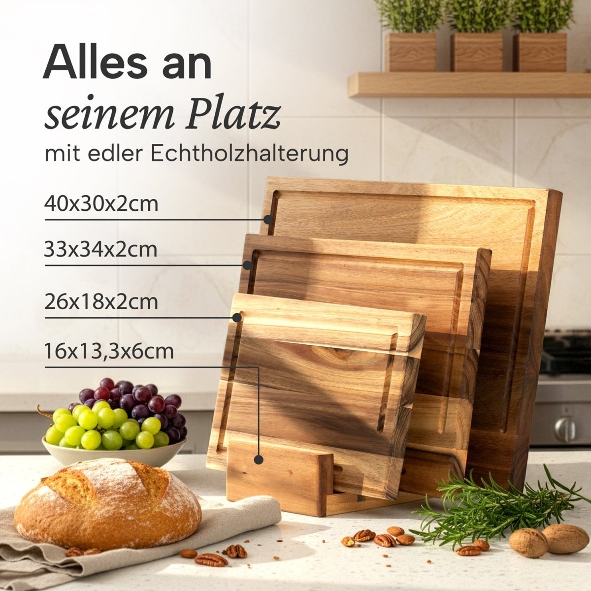 SCHNEIDEBRETT HOLZ Thrud - Massives Akazienholz 3er Set -
