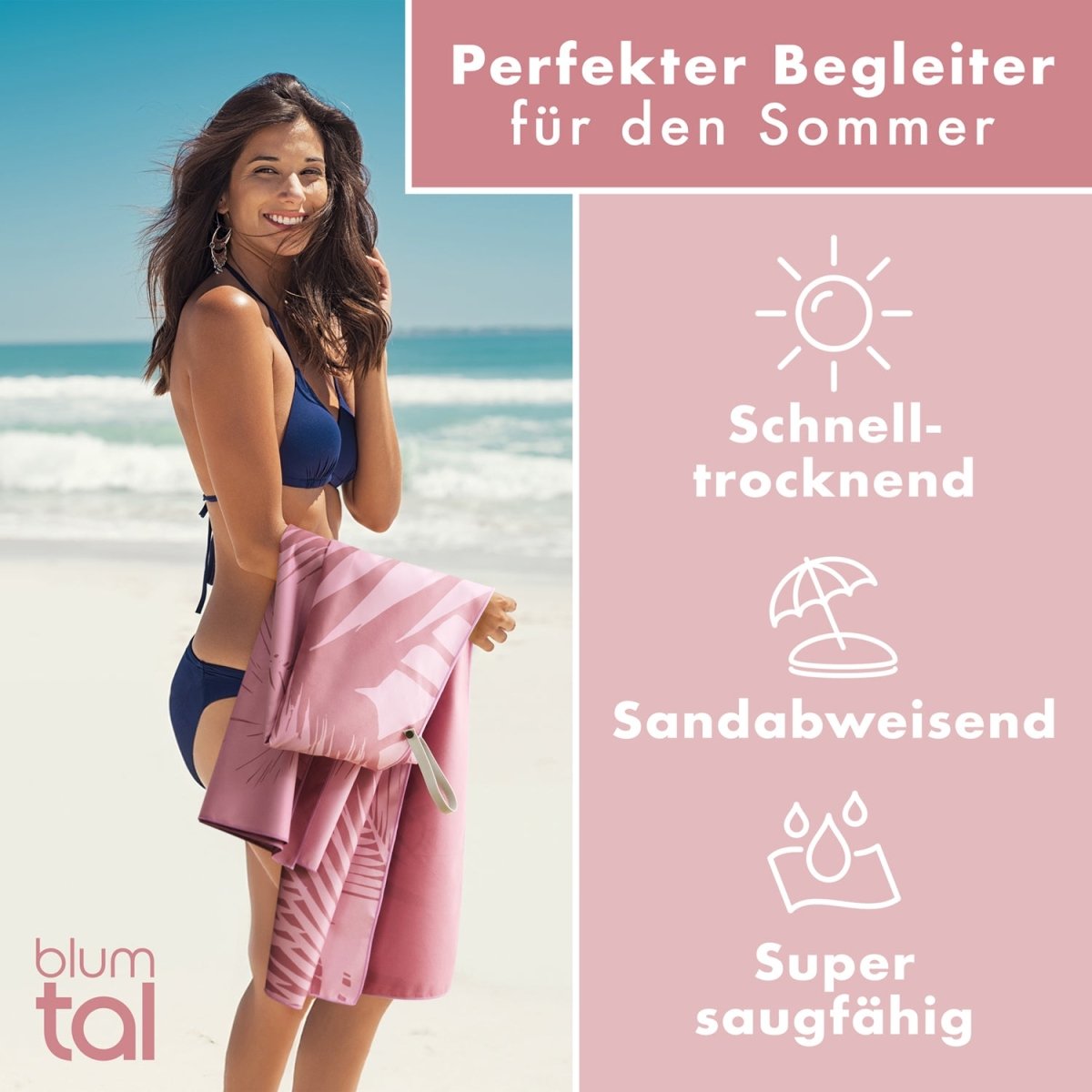 STRANDHANDTUCH aus Mikrofaser - 90x180cm kompakt und schnelltrocknend -