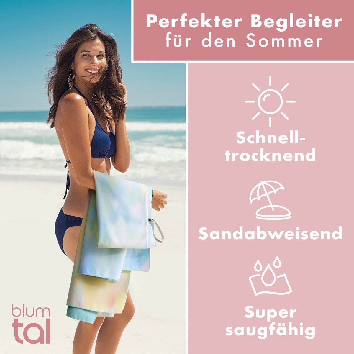 STRANDHANDTUCH aus Mikrofaser - 90x180cm kompakt und schnelltrocknend-