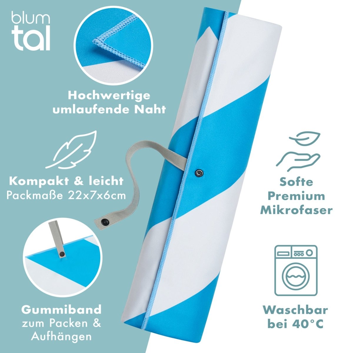 STRANDHANDTUCH aus Mikrofaser - 90x180cm kompakt und schnelltrocknend-