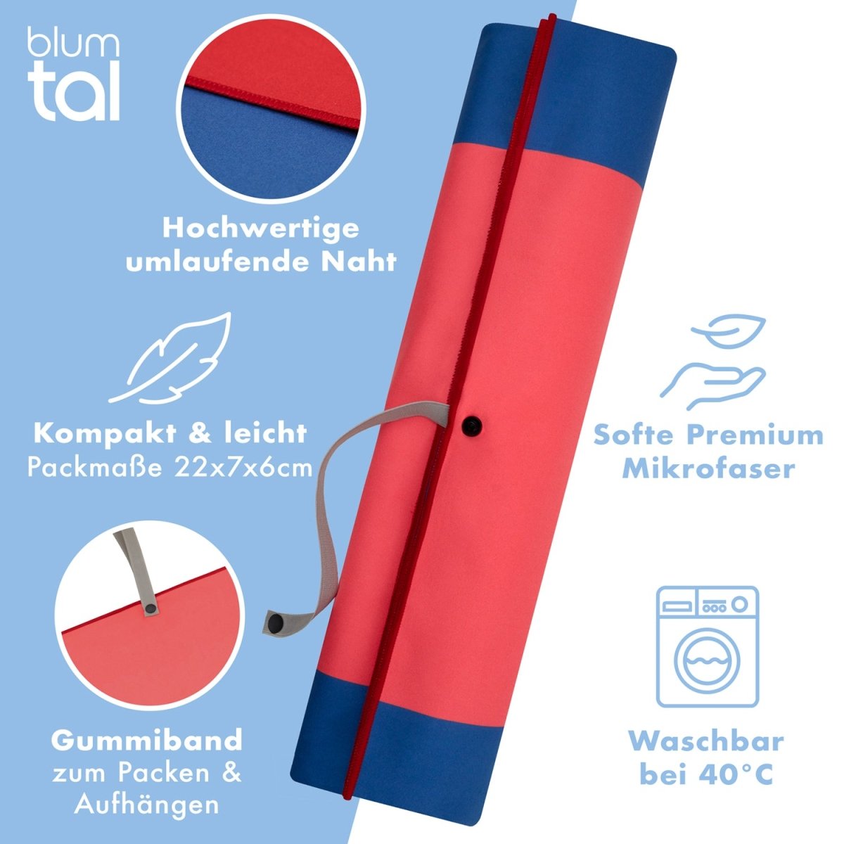 STRANDHANDTUCH aus Mikrofaser - 90x180cm kompakt und schnelltrocknend-