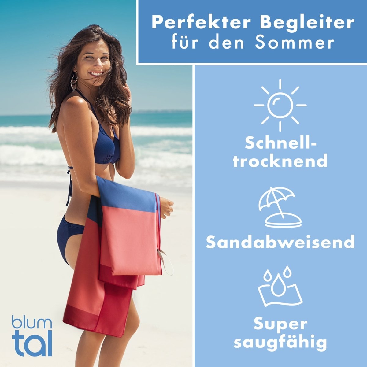 STRANDHANDTUCH aus Mikrofaser - 90x180cm kompakt und schnelltrocknend -