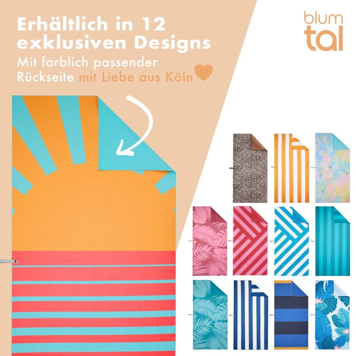 STRANDHANDTUCH aus Mikrofaser - 90x180cm kompakt und schnelltrocknend-