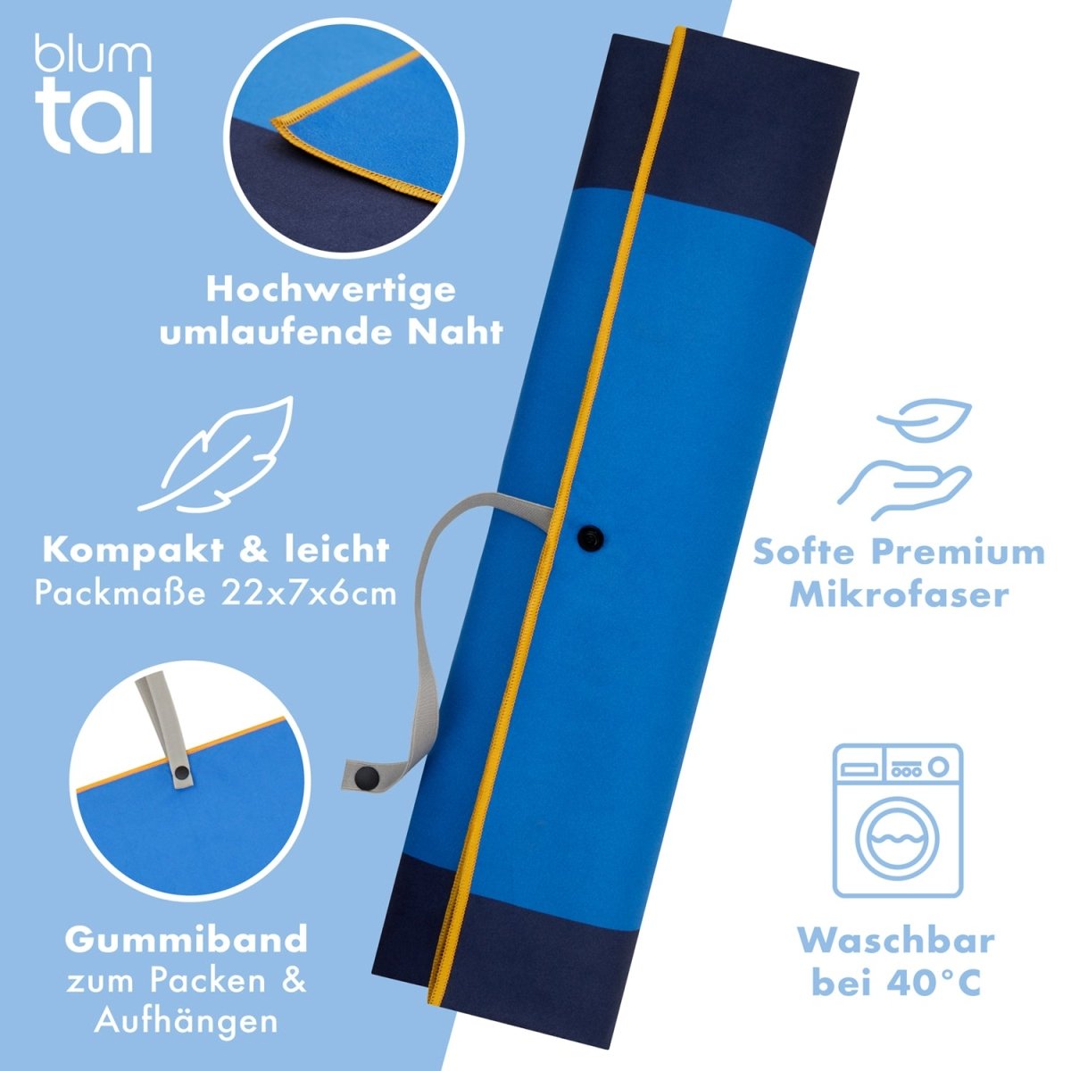 STRANDHANDTUCH aus Mikrofaser - 90x180cm kompakt und schnelltrocknend -