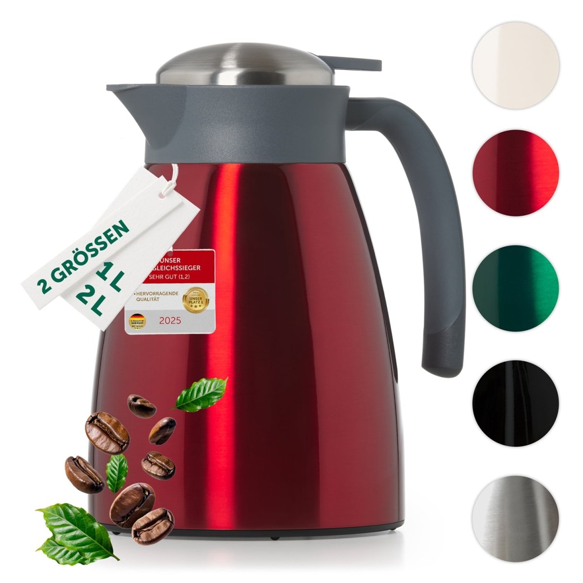 Thermoskanne aus Edelstahl, BPA - freie Isolierkanne mit Quick Tip Verschluss -