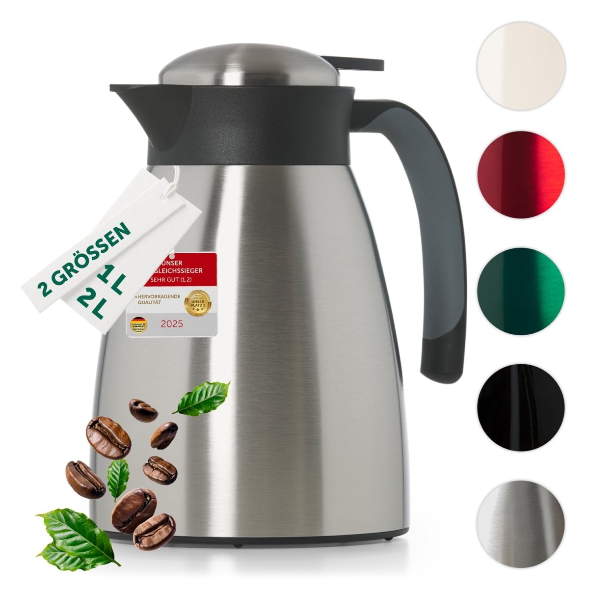 Thermoskanne aus Edelstahl, BPA - freie Isolierkanne mit Quick Tip Verschluss -