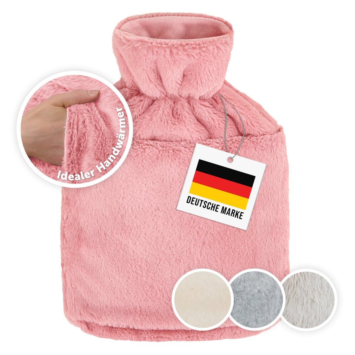 WÄRMEFLASCHE mit Bezug & Tasche aus weichem Kunstfell -