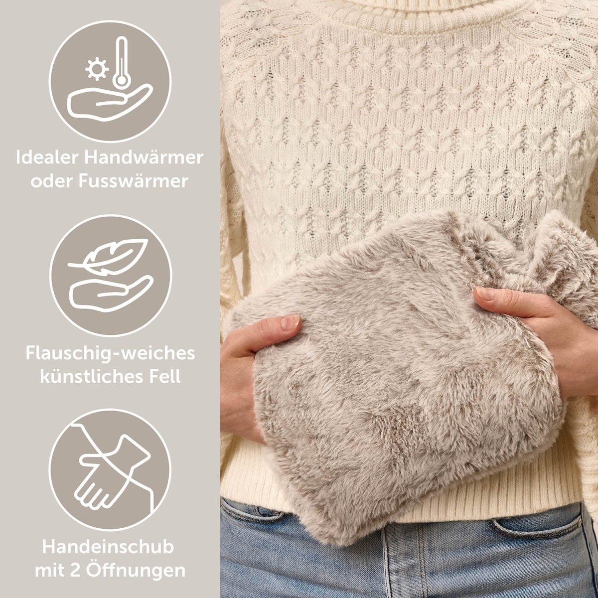 WÄRMEFLASCHE mit Bezug & Tasche aus weichem Kunstfell -