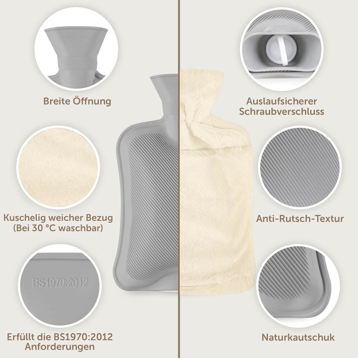 WÄRMEFLASCHE mit Bezug & Tasche aus weichem Kunstfell -