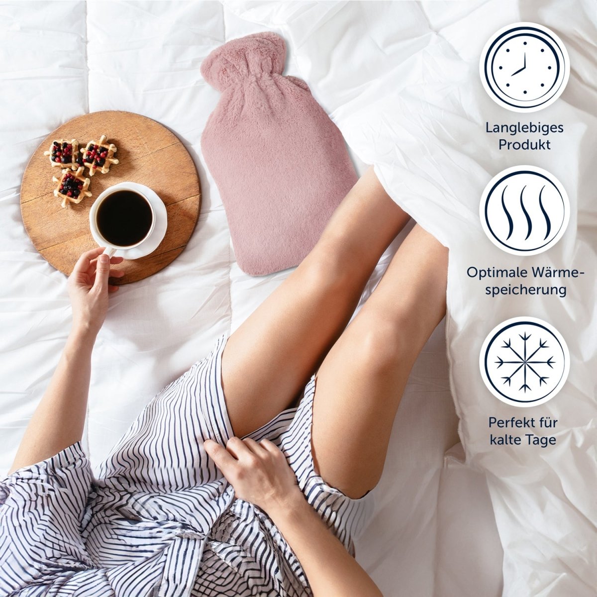 WÄRMEFLASCHE mit Bezug & Tasche aus weichem Kunstfell -