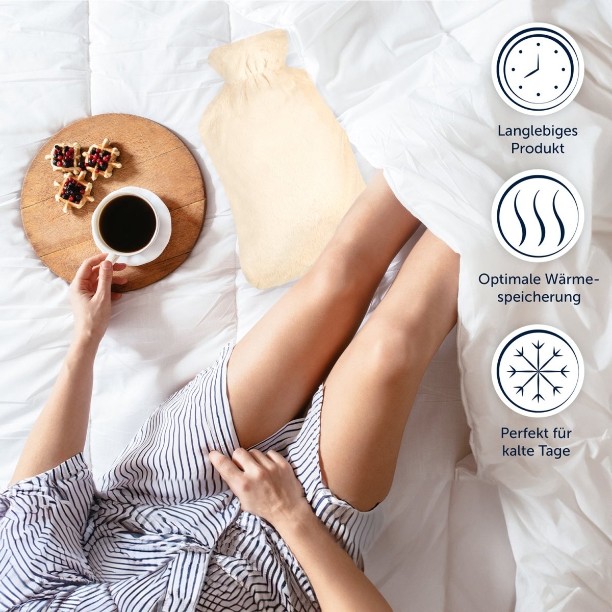 WÄRMEFLASCHE mit Bezug & Tasche aus weichem Kunstfell -