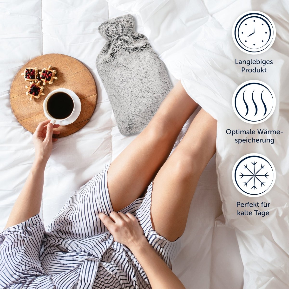 WÄRMEFLASCHE mit Bezug & Tasche aus weichem Kunstfell -