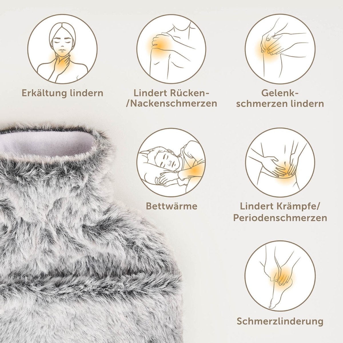 WÄRMEFLASCHE mit Bezug & Tasche aus weichem Kunstfell -