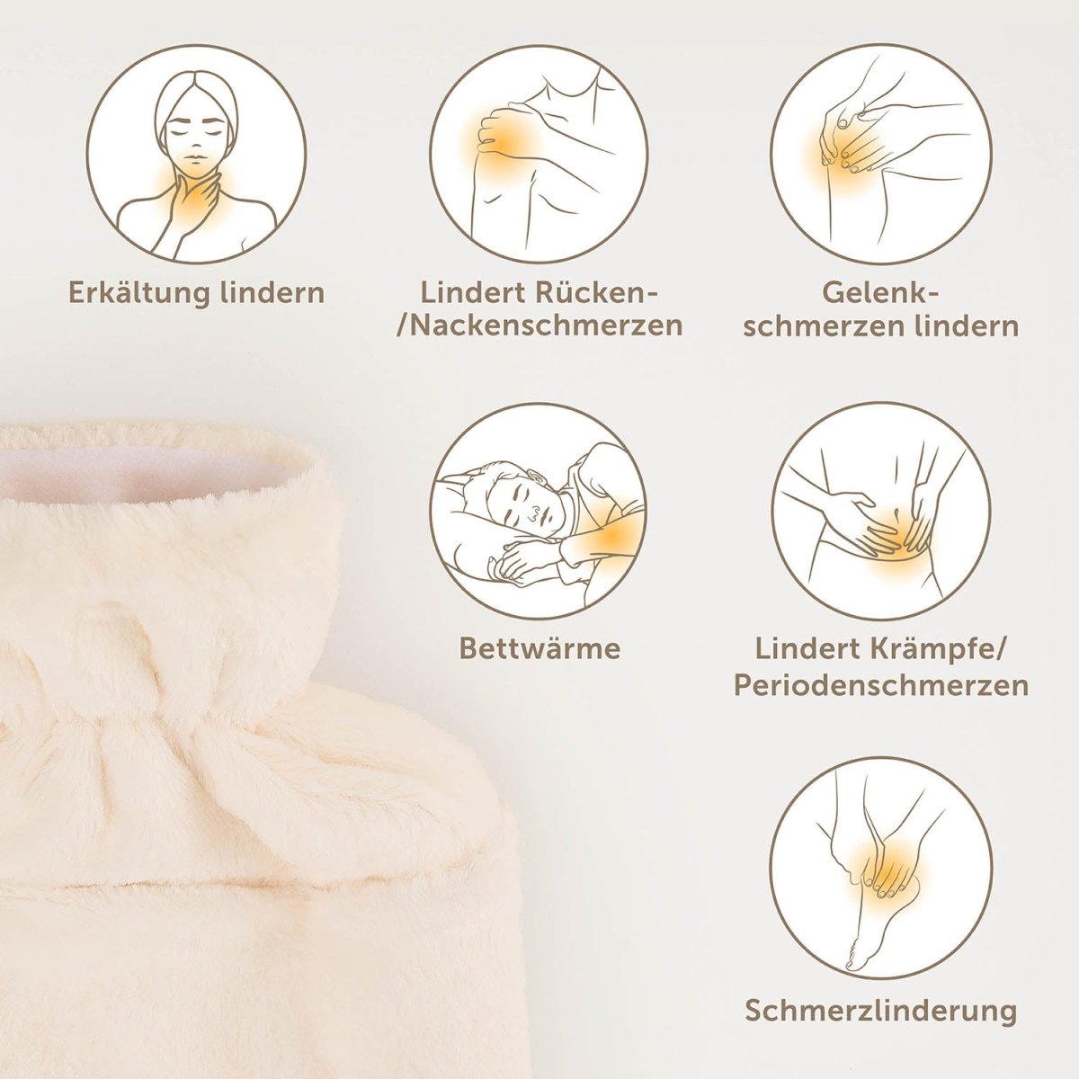 WÄRMEFLASCHE mit Bezug & Tasche aus weichem Kunstfell -