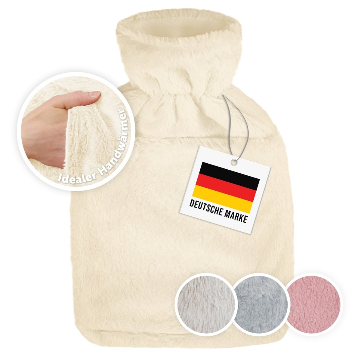 WÄRMEFLASCHE mit Bezug & Tasche aus weichem Kunstfell -