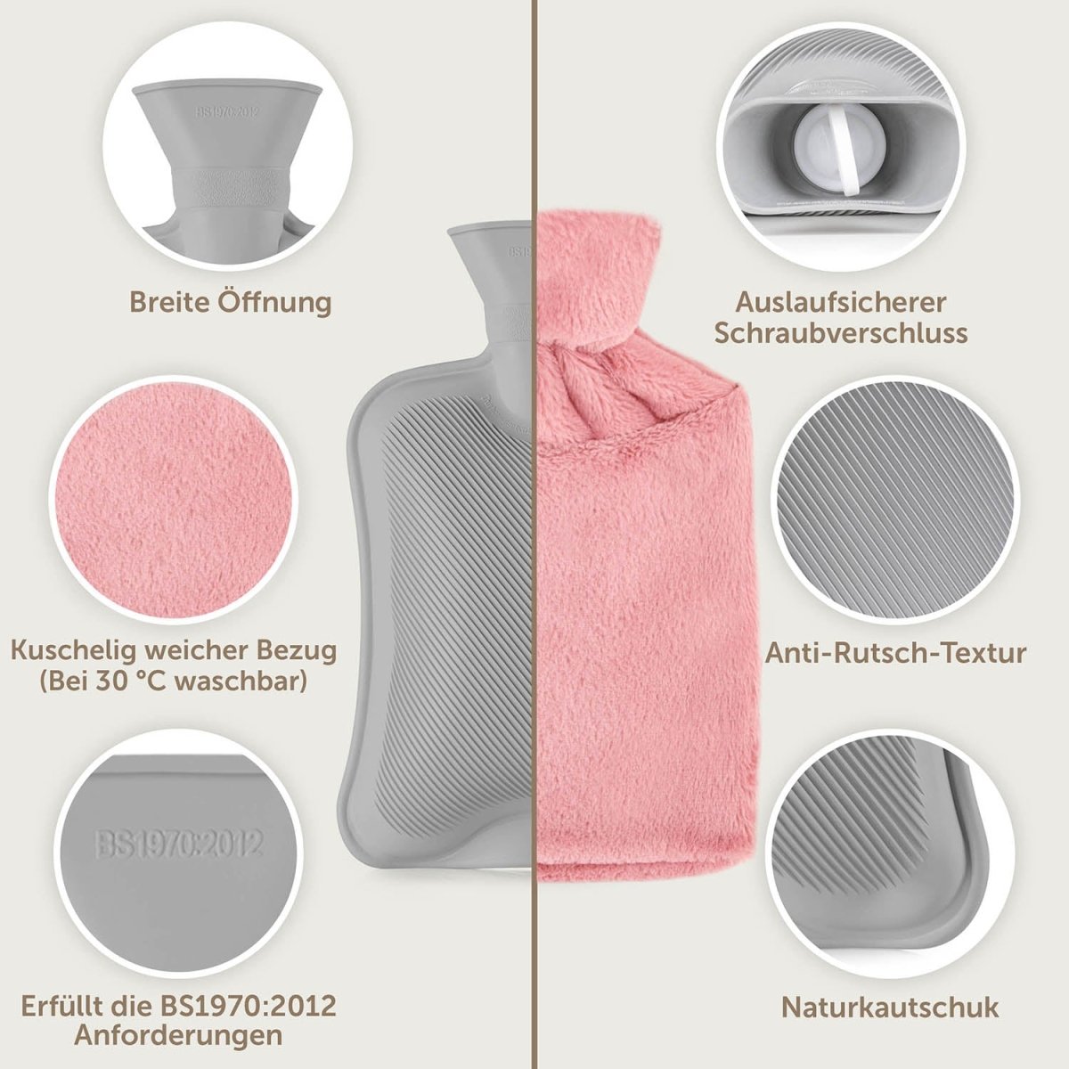 WÄRMEFLASCHE mit Bezug & Tasche aus weichem Kunstfell -