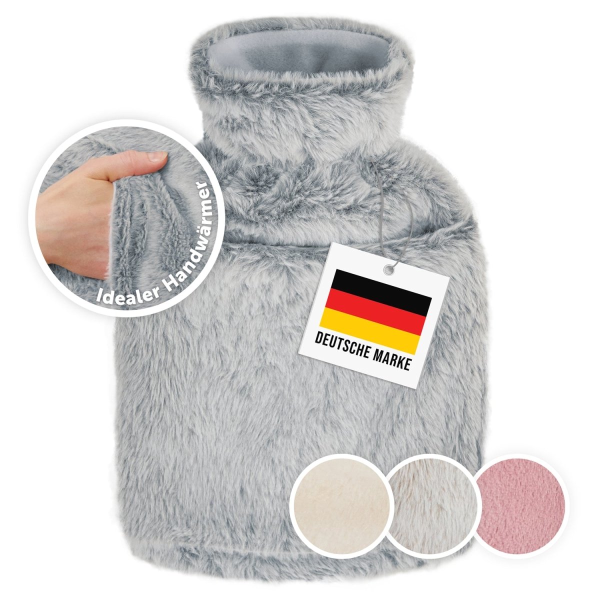WÄRMEFLASCHE mit Bezug & Tasche aus weichem Kunstfell -