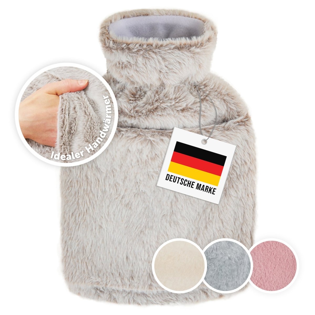 WÄRMEFLASCHE mit Bezug & Tasche aus weichem Kunstfell -