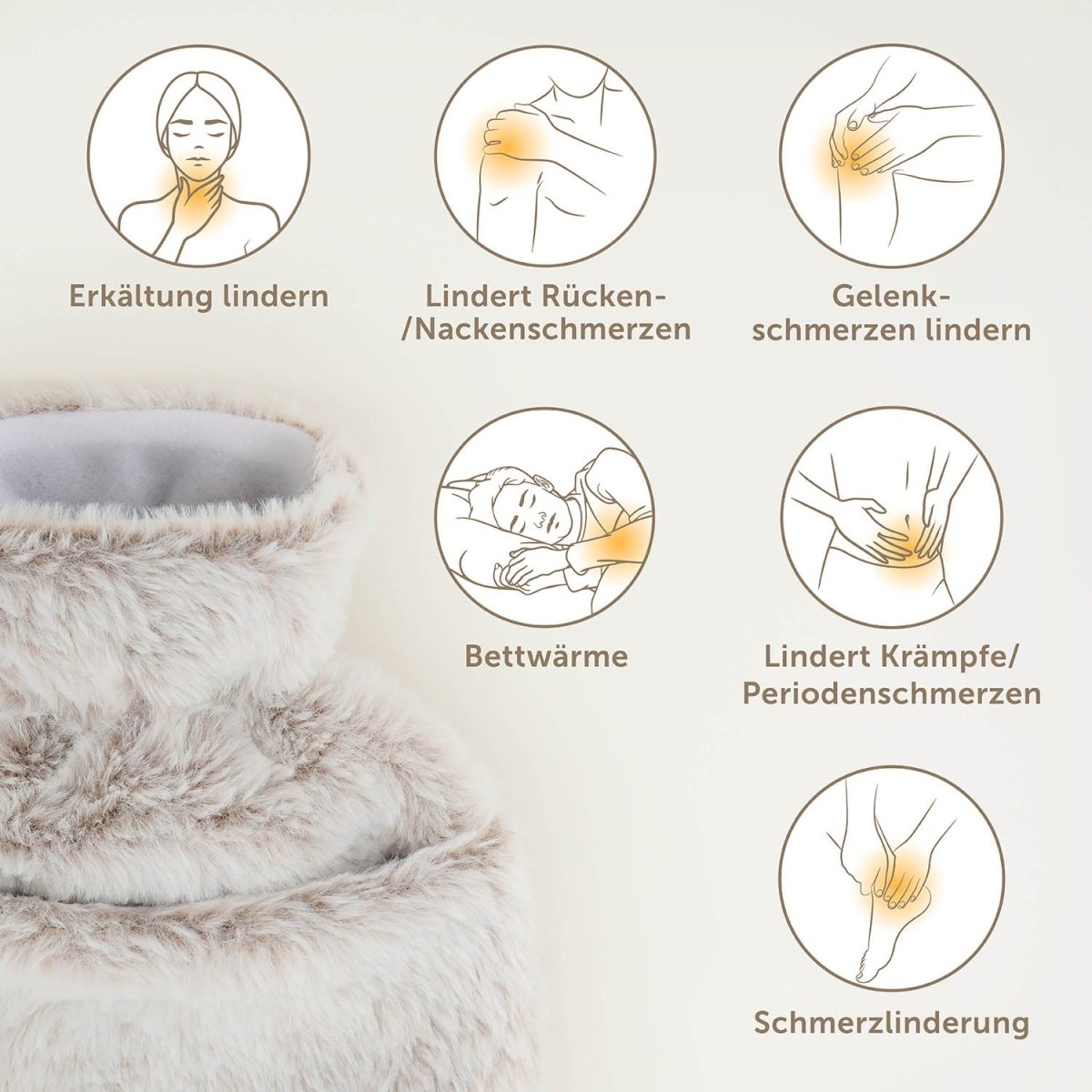 WÄRMEFLASCHE mit Bezug & Tasche aus weichem Kunstfell -