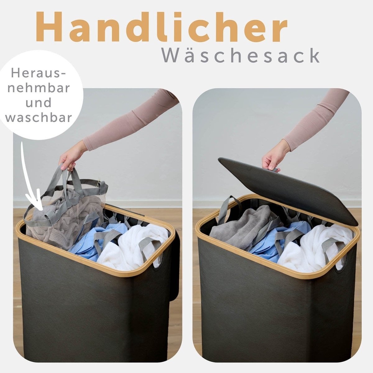 WÄSCHEKORB mit herausnehmbaren Wäschesack -