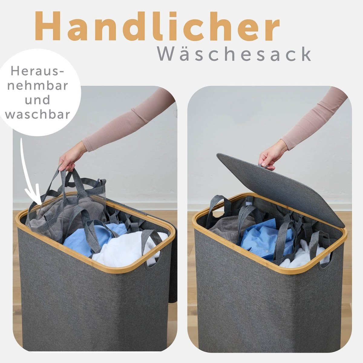WÄSCHEKORB mit herausnehmbaren Wäschesack -