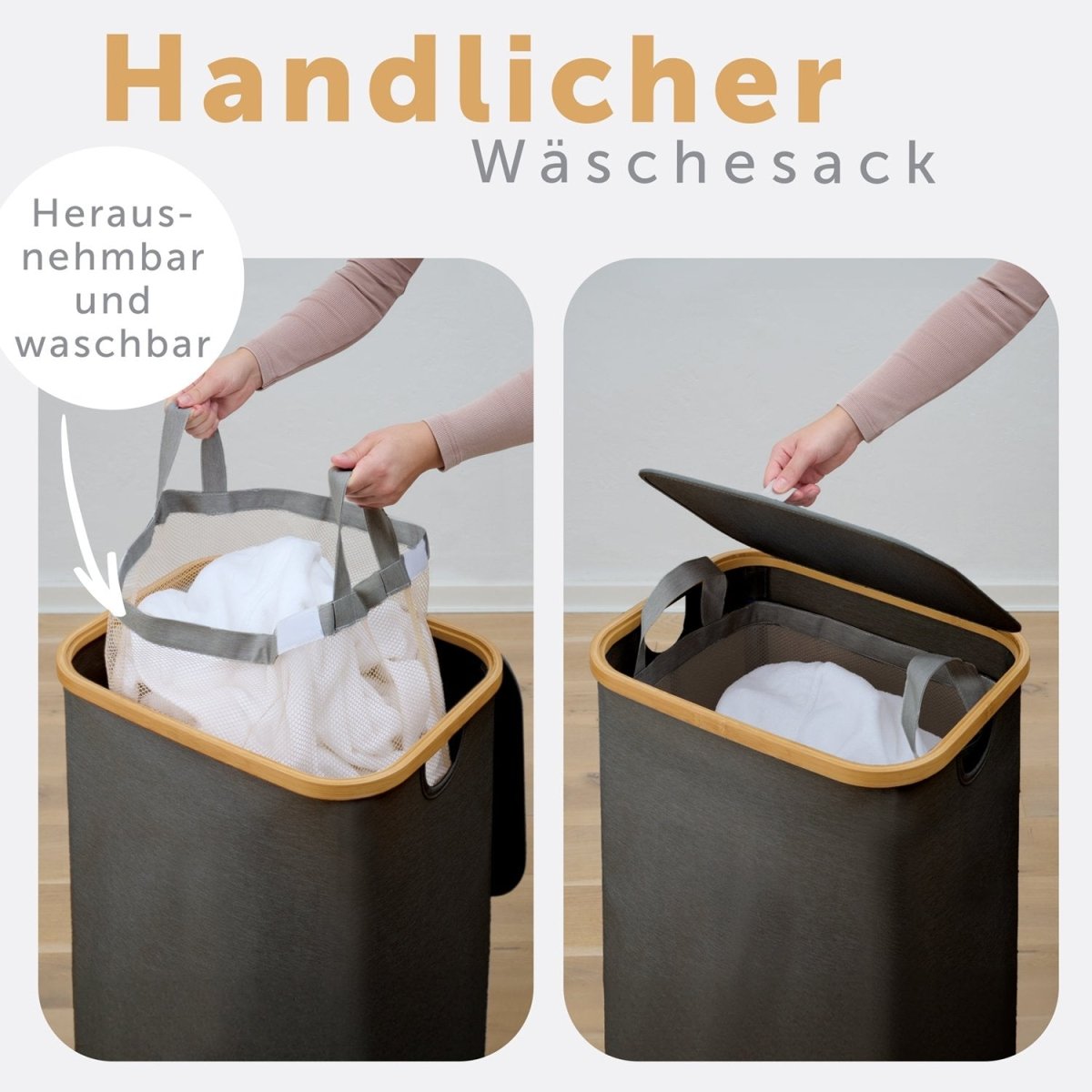 WÄSCHEKORB mit herausnehmbaren Wäschesack -