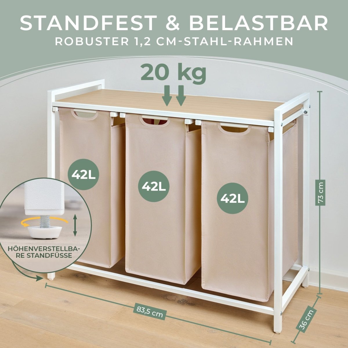 WÄSCHEKORB mit Metall - Rahme - Ablage & Beinen + 4 Verschiedenen Designs -