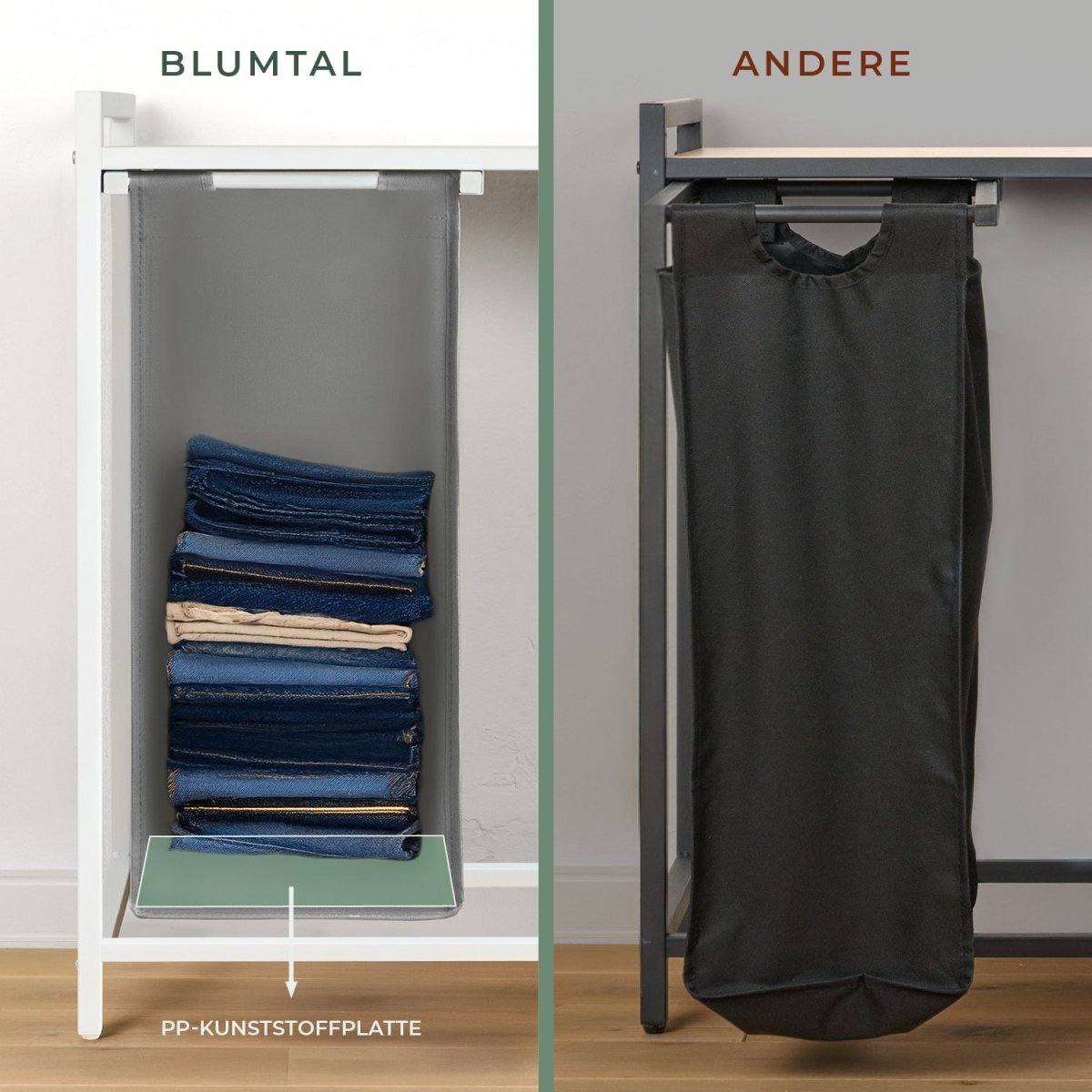 WÄSCHEKORB mit Metall - Rahme - Ablage & Beinen + 4 Verschiedenen Designs -
