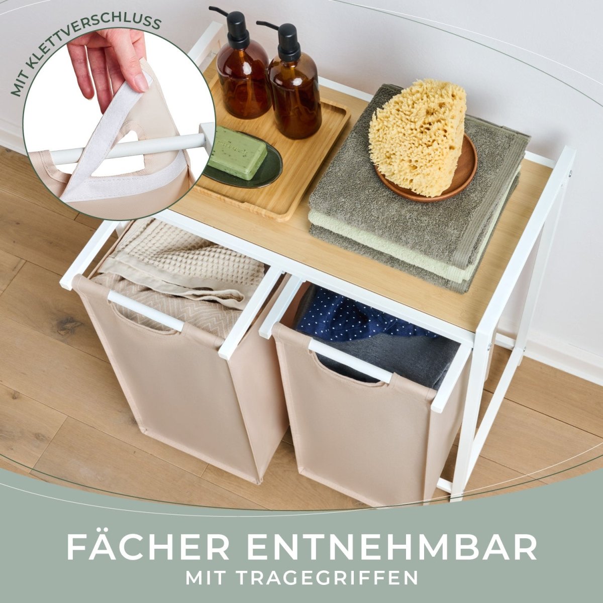 WÄSCHEKORB mit Metall - Rahme - Ablage & Beinen + 4 Verschiedenen Designs -