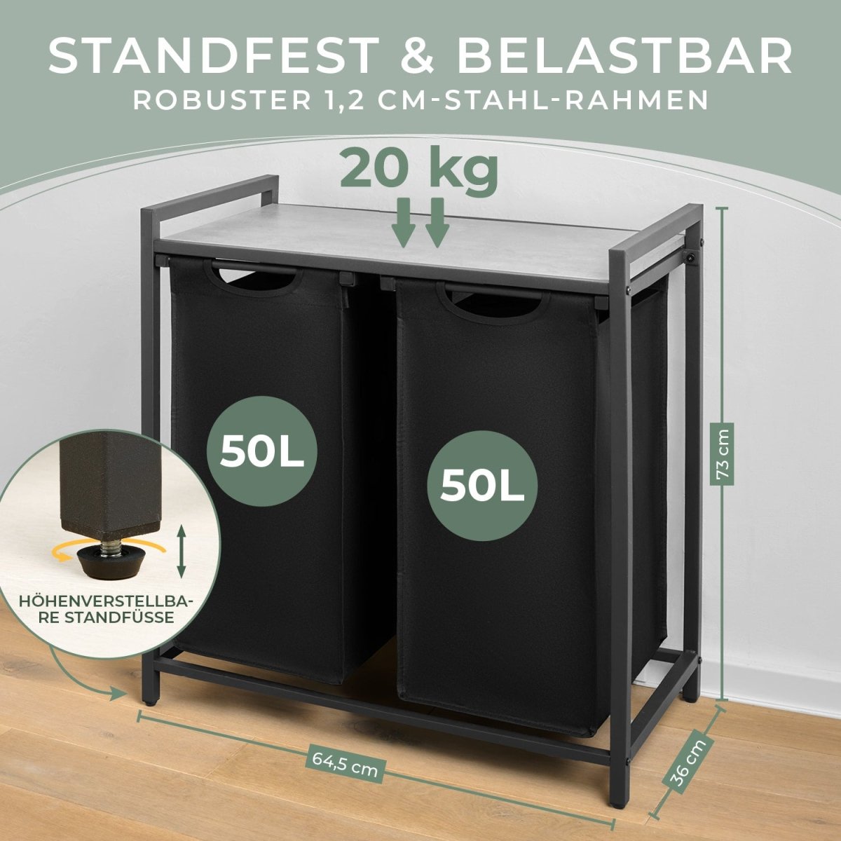 WÄSCHEKORB mit Metall - Rahme - Ablage & Beinen + 4 Verschiedenen Designs -