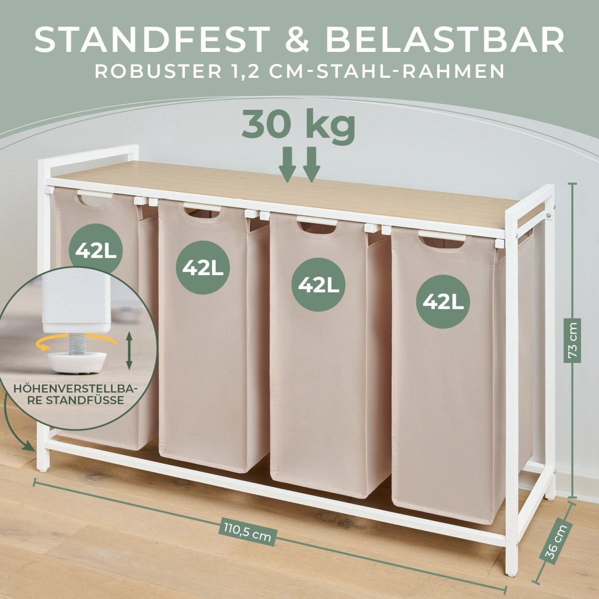 WÄSCHEKORB mit Metall - Rahme - Ablage & Beinen + 4 Verschiedenen Designs -