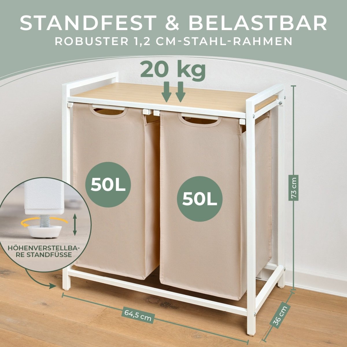 WÄSCHEKORB mit Metall - Rahme - Ablage & Beinen + 4 Verschiedenen Designs -