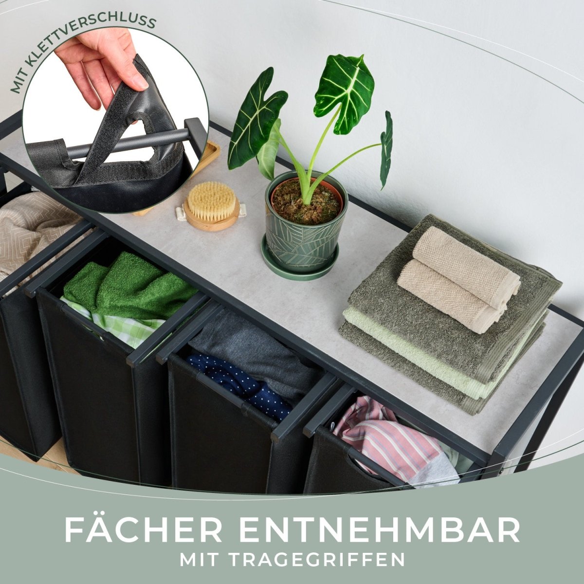 WÄSCHEKORB mit Metall - Rahme - Ablage & Beinen + 4 Verschiedenen Designs -