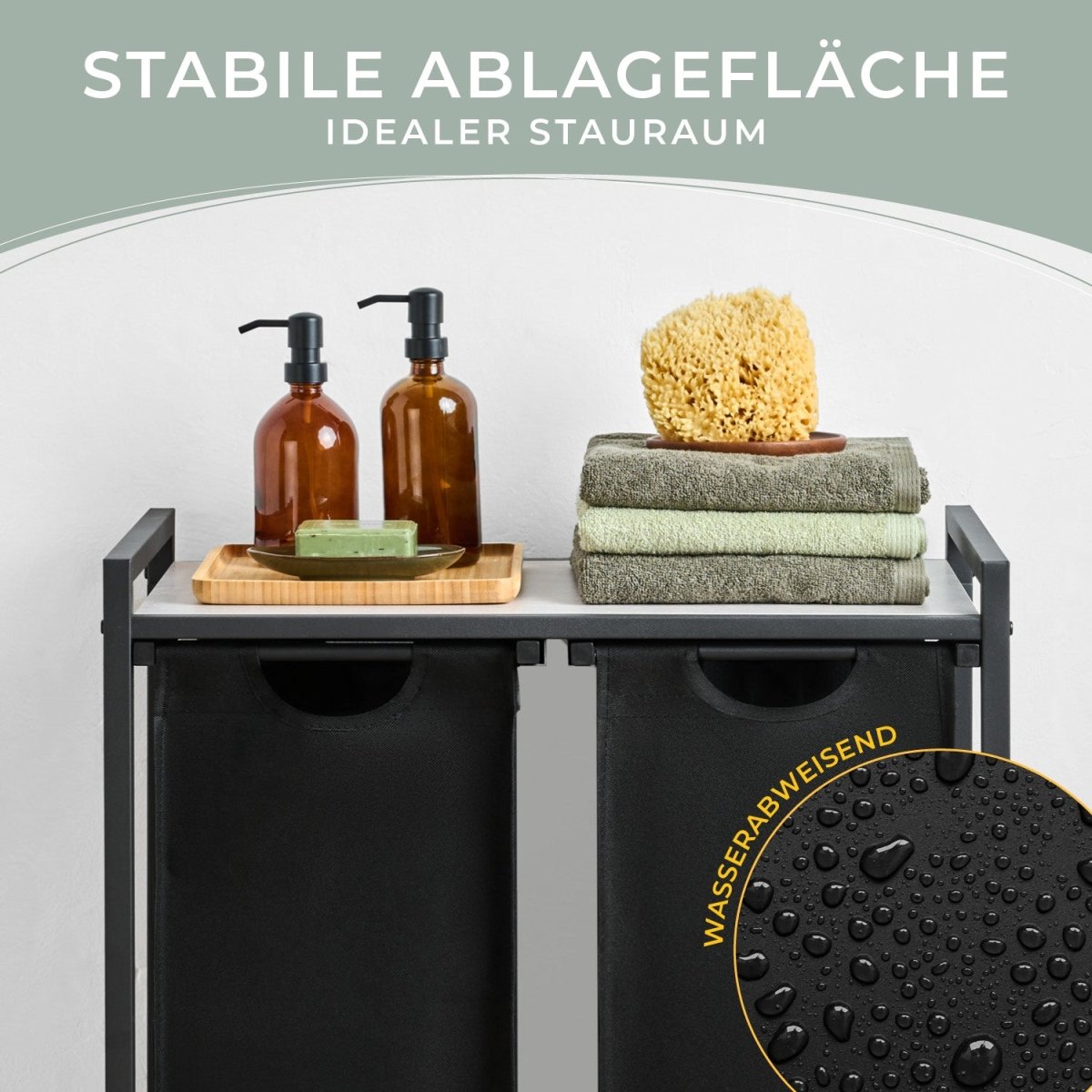 WÄSCHEKORB mit Metall - Rahme - Ablage & Beinen + 4 Verschiedenen Designs -