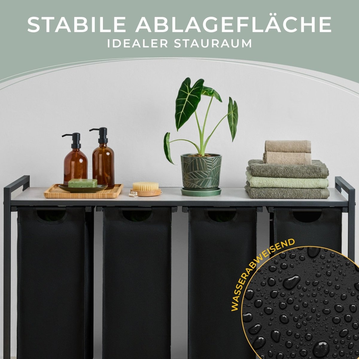 WÄSCHEKORB mit Metall - Rahme - Ablage & Beinen + 4 Verschiedenen Designs -