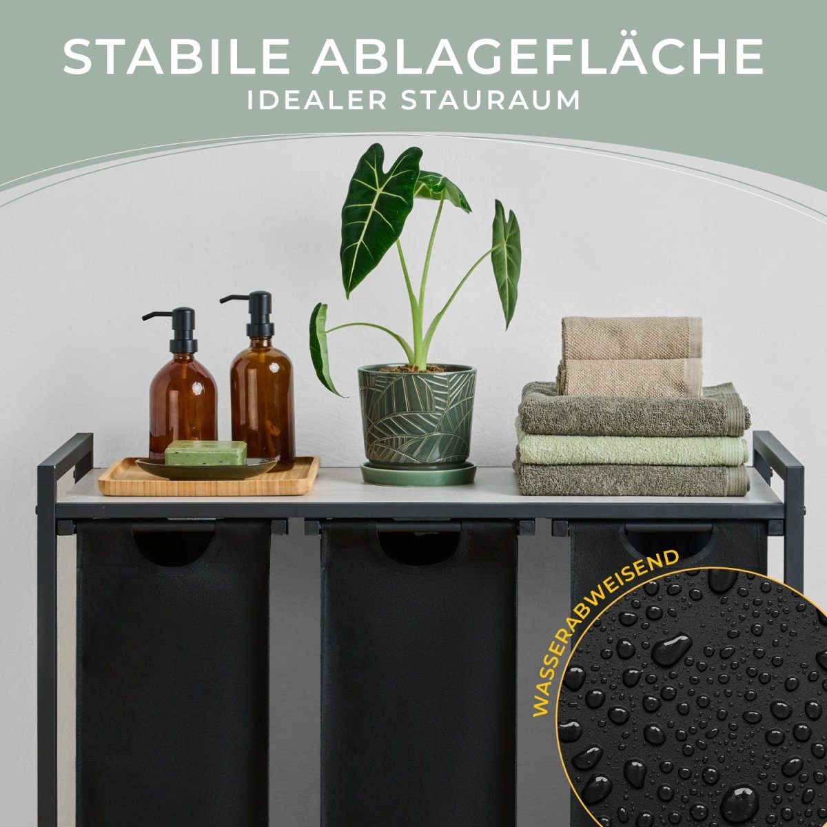 WÄSCHEKORB mit Metall - Rahme - Ablage & Beinen + 4 Verschiedenen Designs -