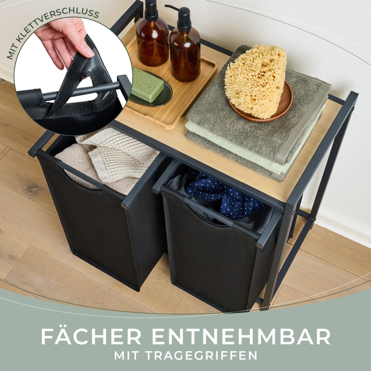 WÄSCHEKORB mit Metall - Rahme - Ablage & Beinen + 4 Verschiedenen Designs -