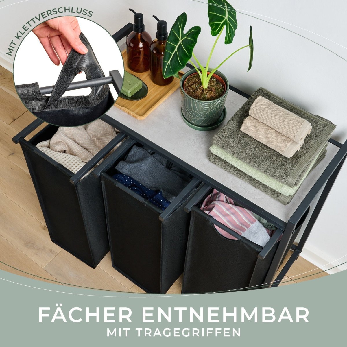 WÄSCHEKORB mit Metall - Rahme - Ablage & Beinen + 4 Verschiedenen Designs -