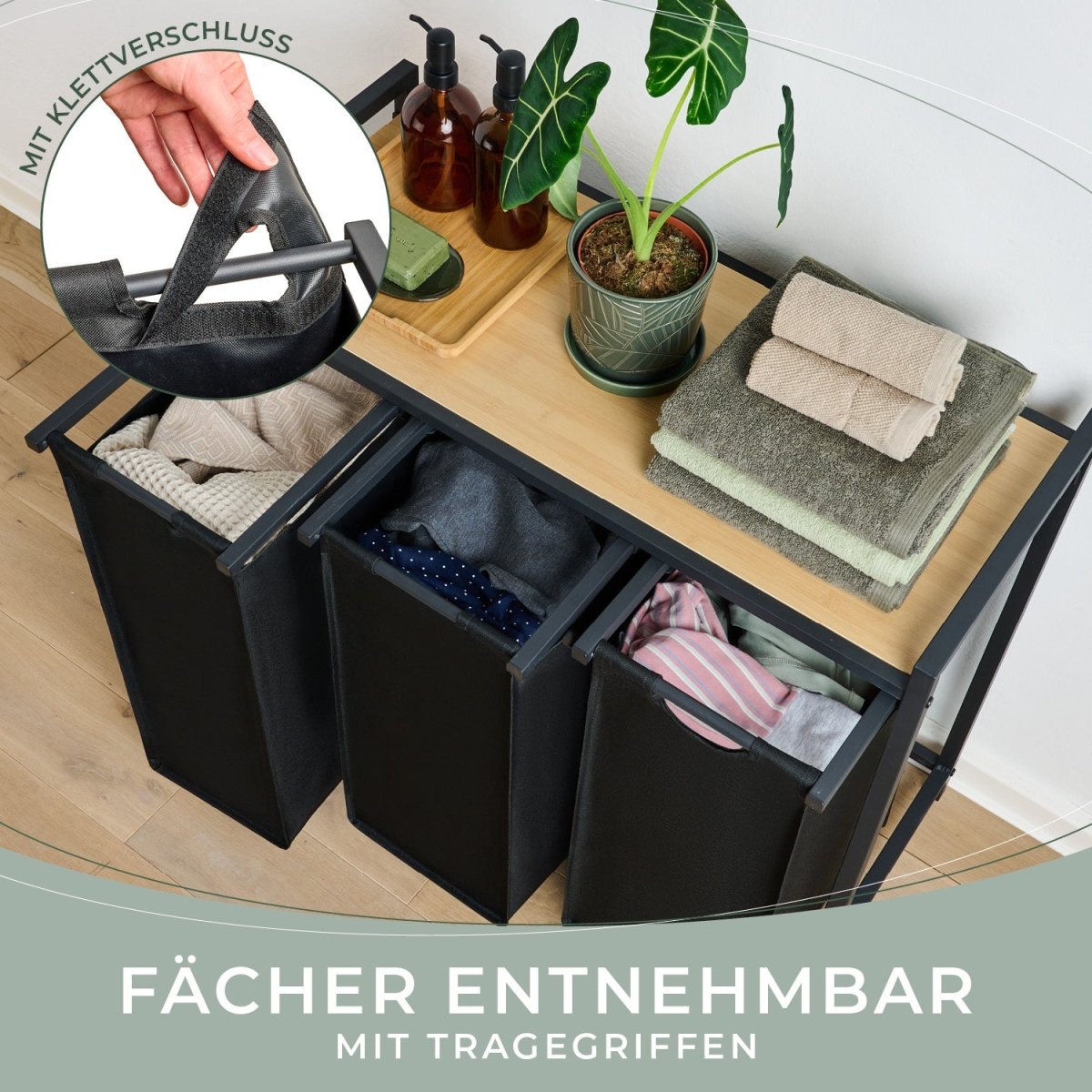 WÄSCHEKORB mit Metall - Rahme - Ablage & Beinen + 4 Verschiedenen Designs -