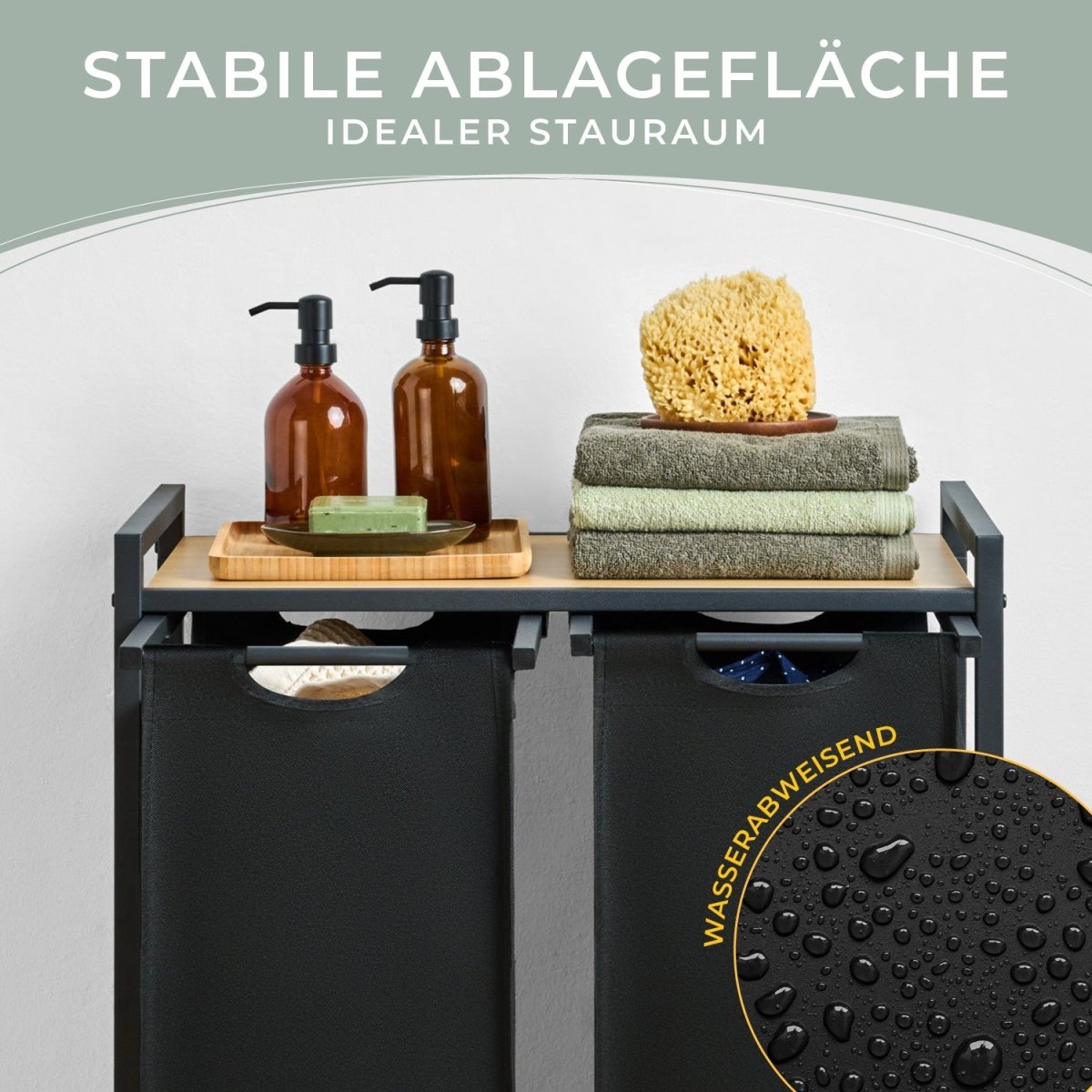 WÄSCHEKORB mit Metall - Rahme - Ablage & Beinen + 4 Verschiedenen Designs -