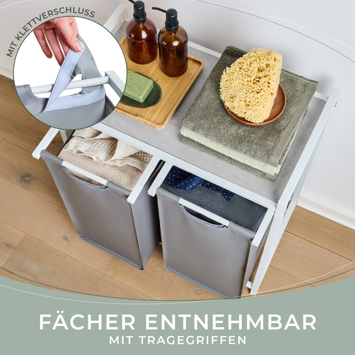 WÄSCHEKORB mit Metall - Rahme - Ablage & Beinen + 4 Verschiedenen Designs -