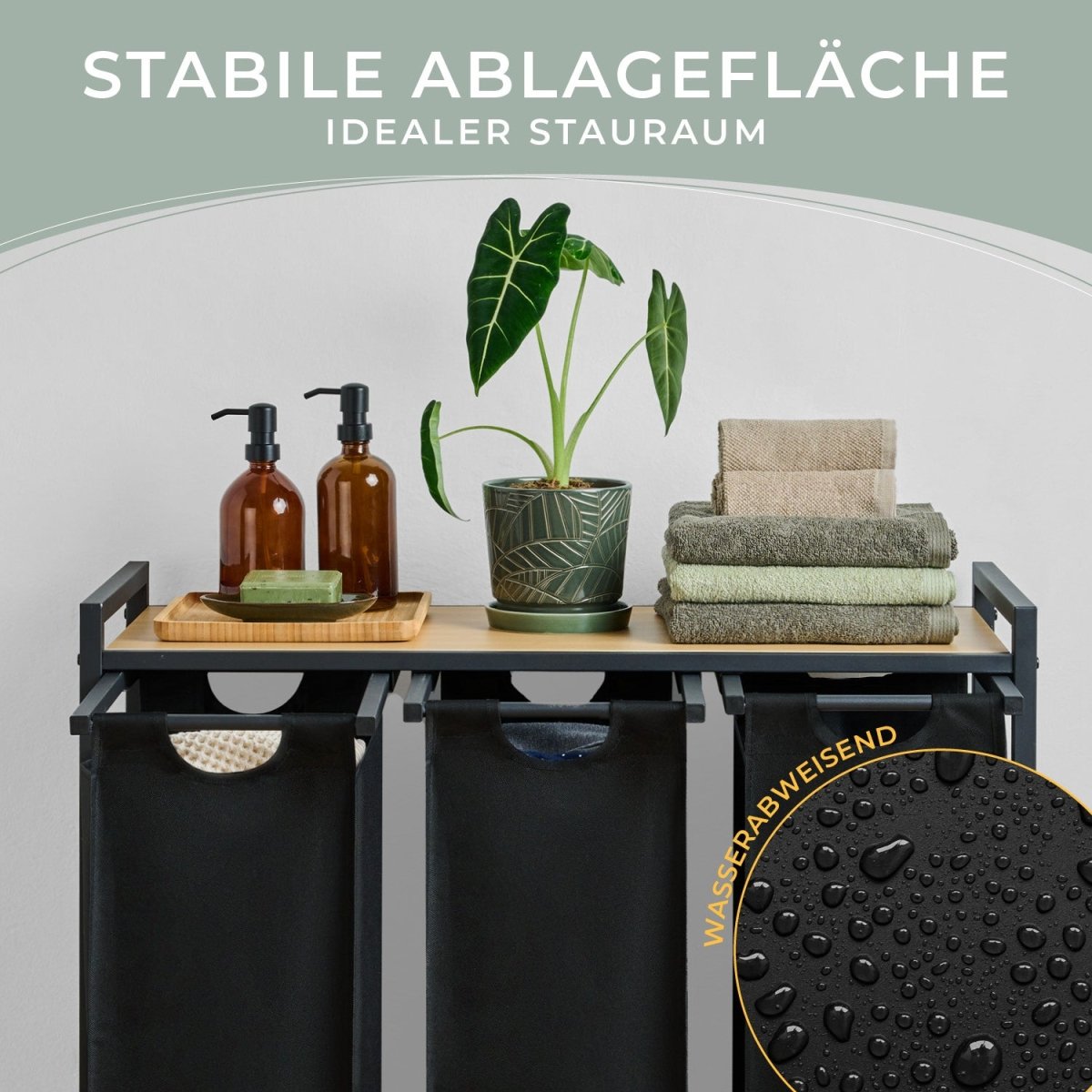 WÄSCHEKORB mit Metall - Rahme - Ablage & Beinen + 4 Verschiedenen Designs -