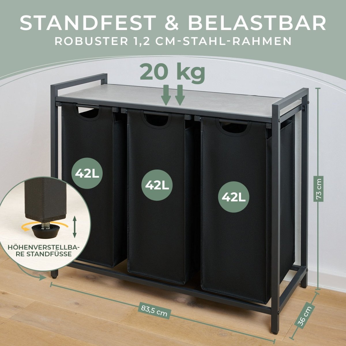 WÄSCHEKORB mit Metall - Rahme - Ablage & Beinen + 4 Verschiedenen Designs -