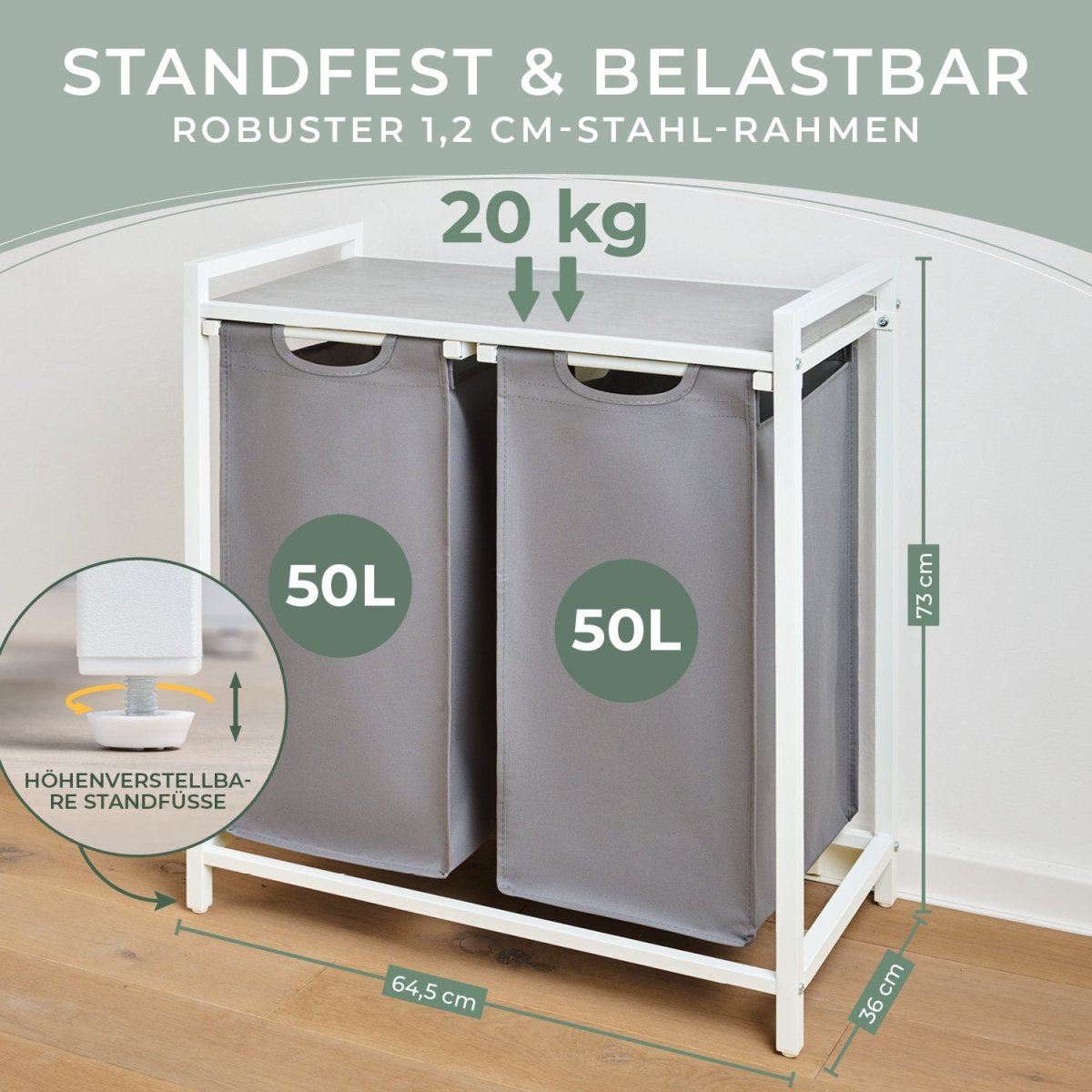 WÄSCHEKORB mit Metall - Rahme - Ablage & Beinen + 4 Verschiedenen Designs -