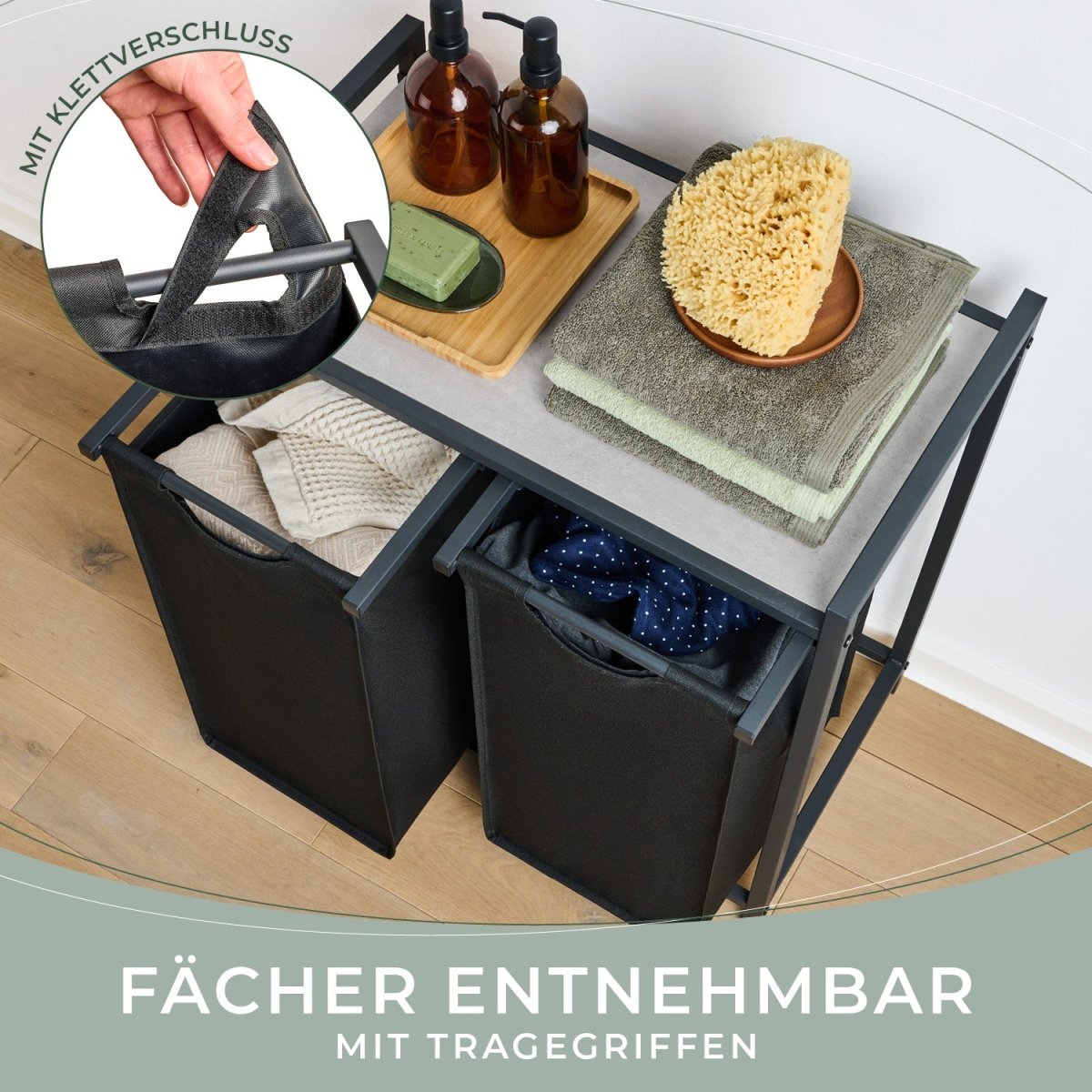 WÄSCHEKORB mit Metall - Rahme - Ablage & Beinen + 4 Verschiedenen Designs -