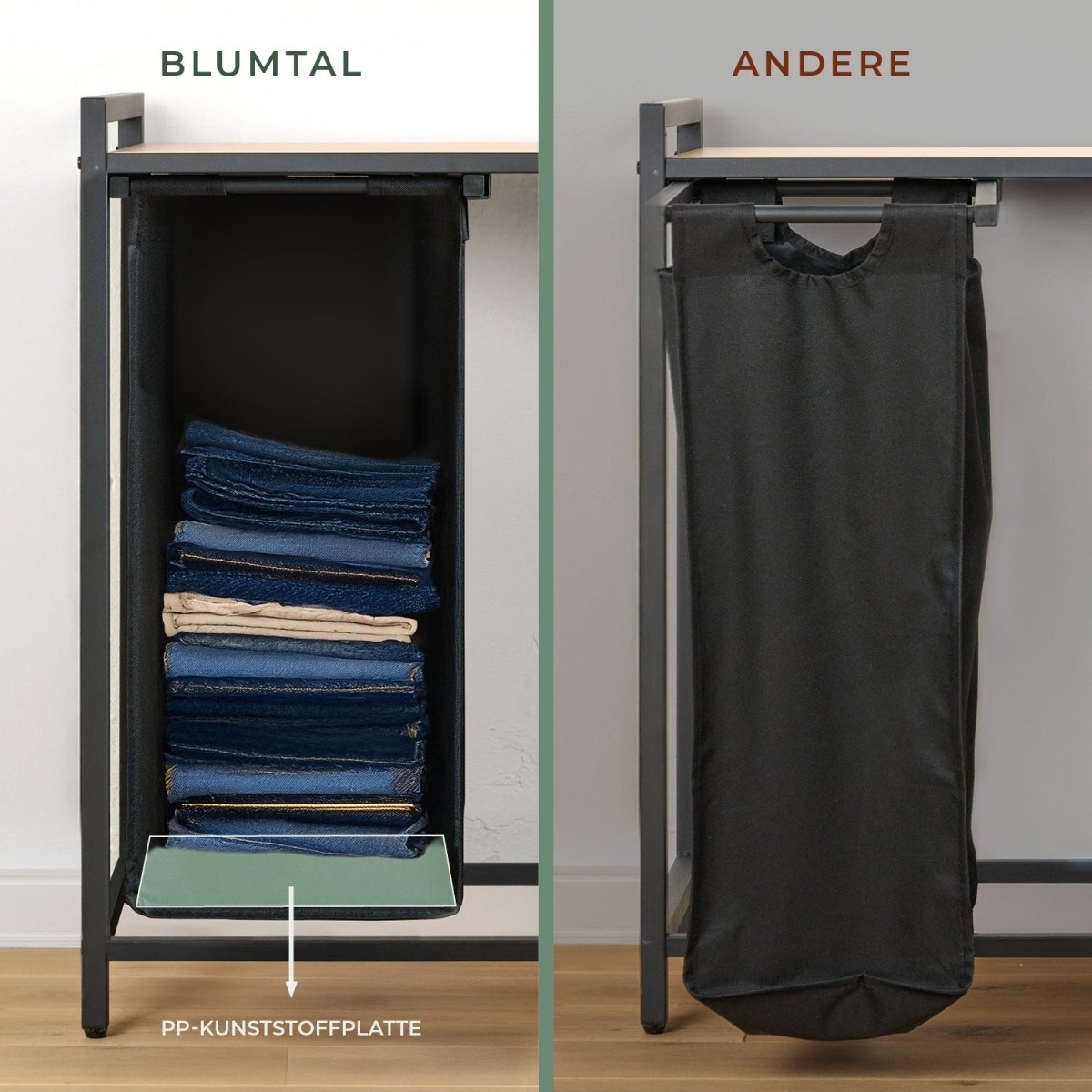 WÄSCHEKORB mit Metall - Rahme - Ablage & Beinen + 4 Verschiedenen Designs -