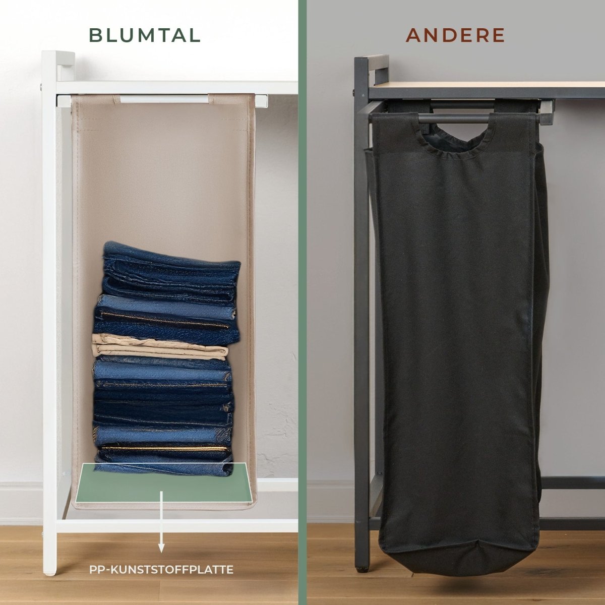 WÄSCHEKORB mit Metall - Rahme - Ablage & Beinen + 4 Verschiedenen Designs -