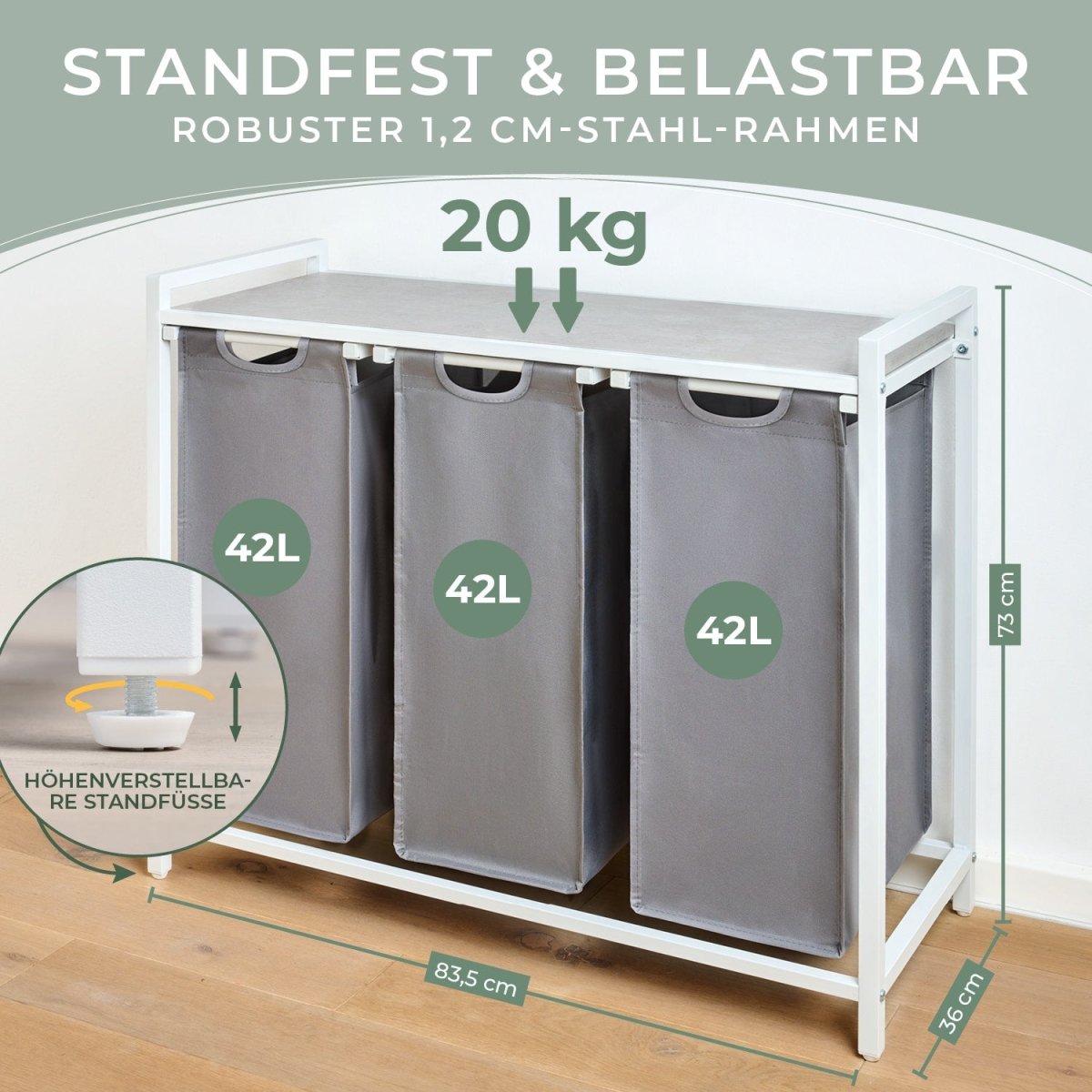 WÄSCHEKORB mit Metall - Rahme - Ablage & Beinen + 4 Verschiedenen Designs -